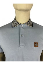 Load image into Gallery viewer, TROJAN gingham check trim pique polo TR/8865 Sky - Raw Menswear
