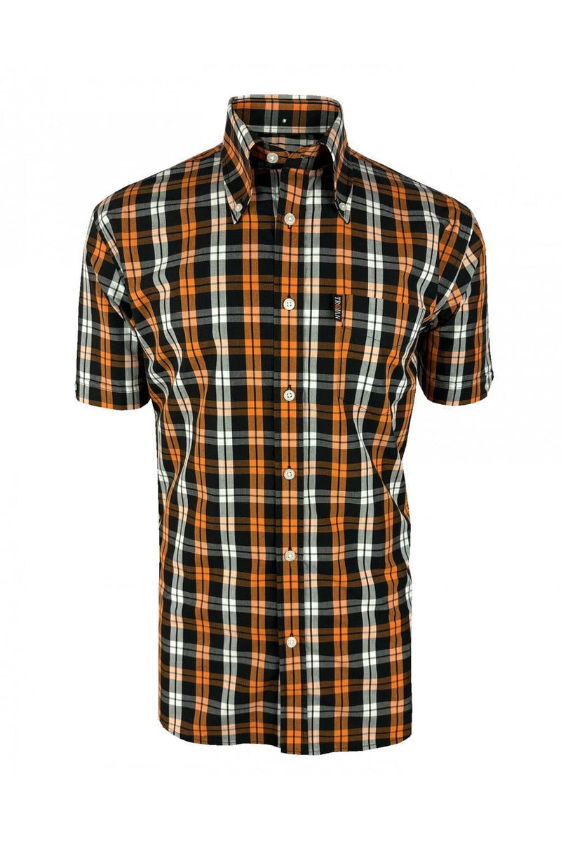 Trojan Check Short Sleeve Shirt with free matching pocket square TC/1034  Trojan Orange | Raw Menswear – Raw Menswear