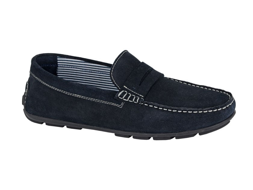 Roamers Real Suede Moccasin Shoes Navy - Raw Menswear