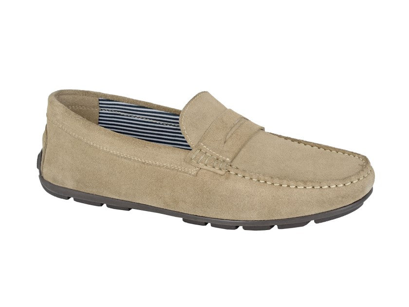 Roamers Real Suede Moccasin Shoes Beige - Raw Menswear