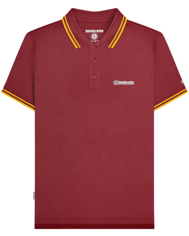 Lambretta Twin Tipped Polo in Burgundy/Gold