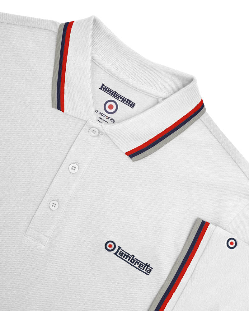 Lambretta Triple Tipped Polo White(Red/Navy/Grey) - Raw Menswear