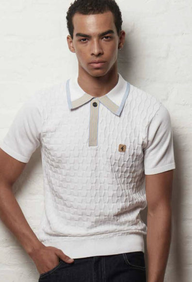 Gabicci Vintage Bourne SS Striped Knit Polo White