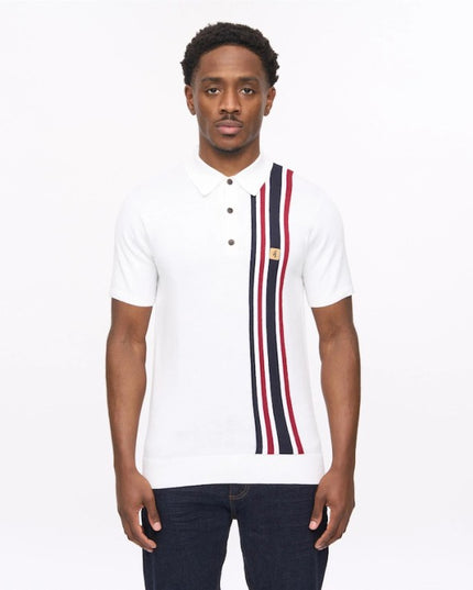 Gabicci Vintage Soda Fine Gauge Racing Stripe Polo White