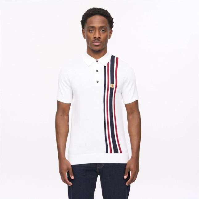 Gabicci Vintage Soda Fine Gauge Racing Stripe Polo White