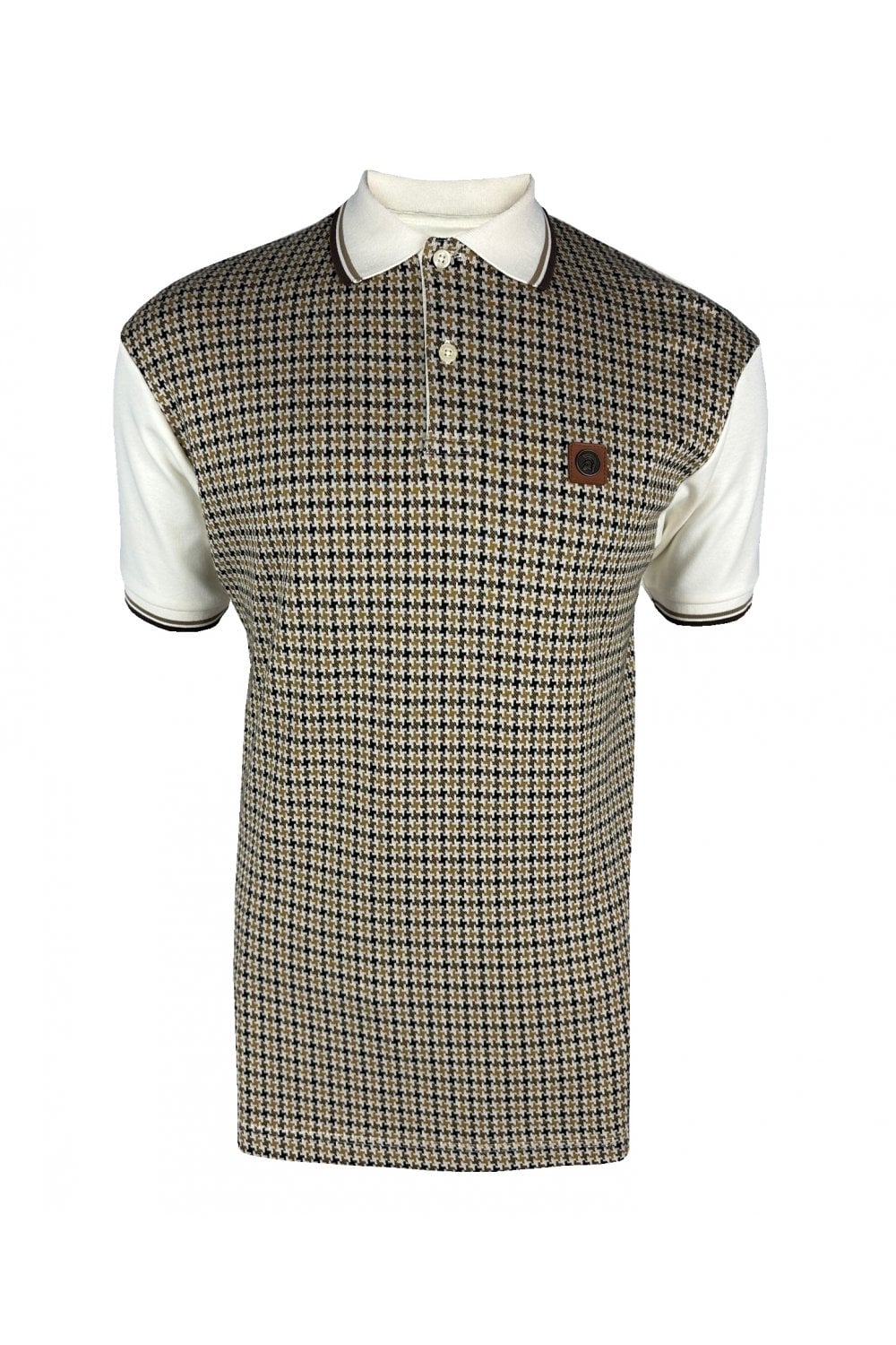 TROJAN Houndstooth panel polo TR/8934 Ecru - Raw Menswear