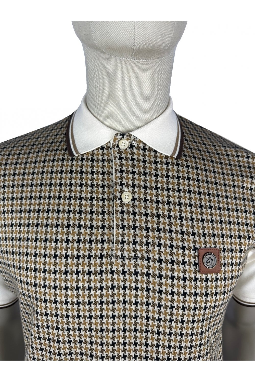 TROJAN Houndstooth panel polo TR/8934 Ecru - Raw Menswear