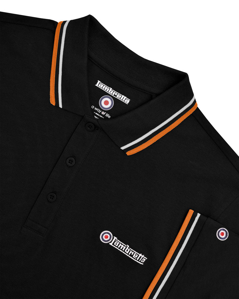 Lambretta Twin Tipped Polo Black(White/Marmalade) - Raw Menswear