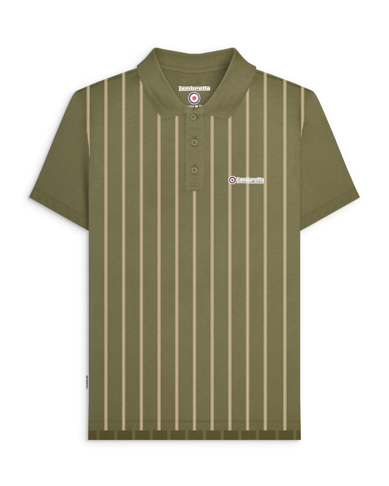 Lambretta Pinstripe Polo Khaki/Cream - Raw Menswear