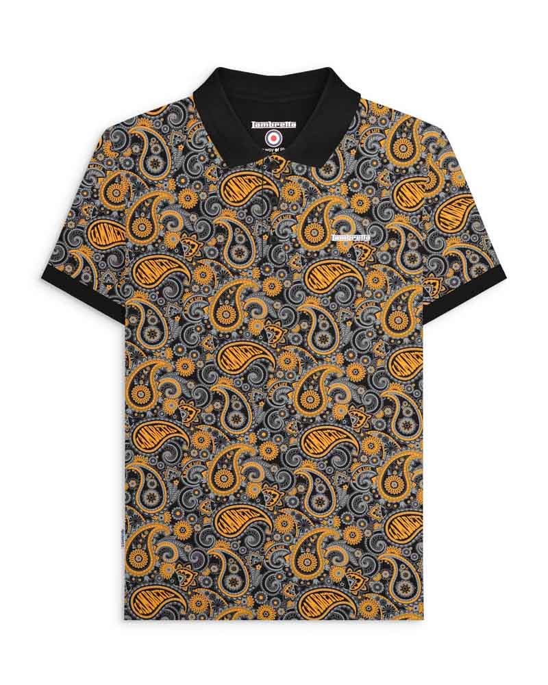 Lambretta Paisley Brand Polo Black/Gold - Raw Menswear