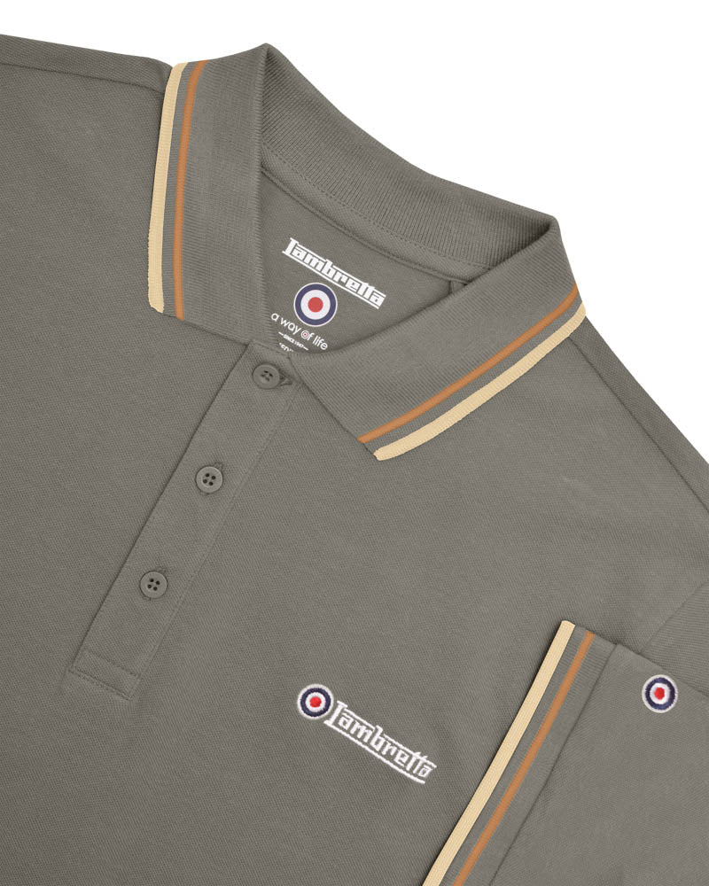 Lambretta Twin Tipped Polo Granite (Tobacco/Cream) - Raw Menswear