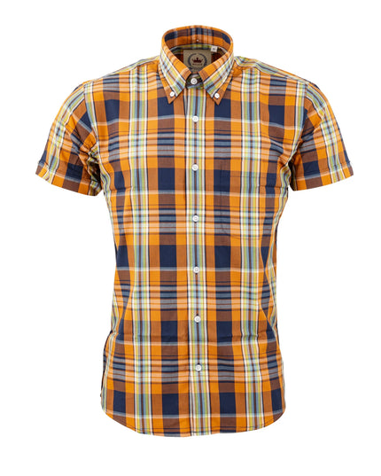 Relco Men's Orange Check Short Sleeve Shirt - CK 63
