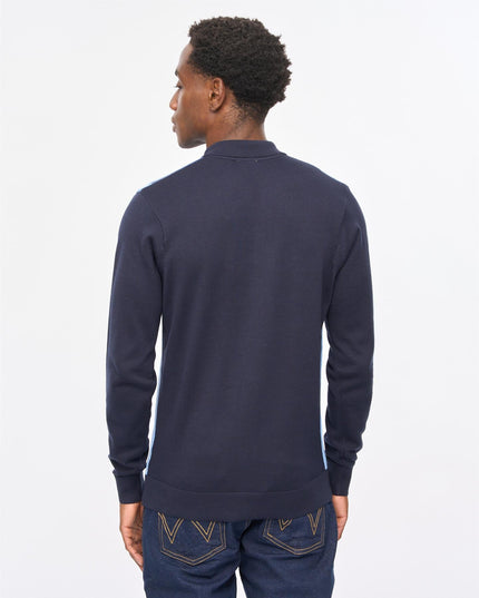 Mens Pedro Long Sleeve Button Thru Knit Polo Gabicci Vintage NAVY