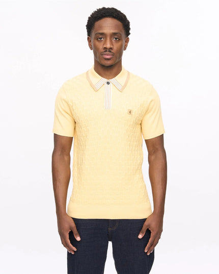 Mens Bourne Short Sleeve Stripe Knit Polo Gabicci Vintage LEMON 