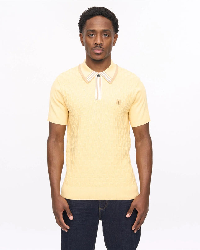 Mens Bourne Short Sleeve Stripe Knit Polo Gabicci Vintage LEMON 