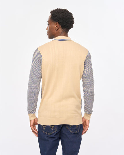 Gabicci Mens Noel Long Sleeve Button Thru Knit Polo Gabicci Vintage CARAMEL