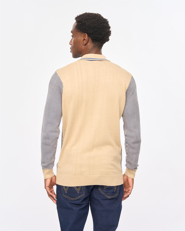 Gabicci Mens Noel Long Sleeve Button Thru Knit Polo Gabicci Vintage CARAMEL