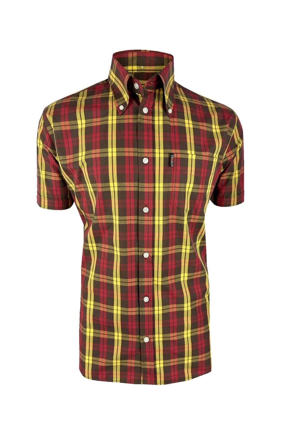 Trojan Check SS Shirt With Free Matching Pocket Square TC/1034 Chocolate - Raw Menswear