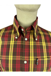 Trojan Check SS Shirt With Free Matching Pocket Square TC/1034 Chocolate - Raw Menswear