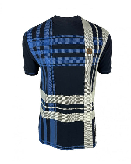 TROJAN Oversize Check Panel Tee TR/8830 Navy - Raw Menswear