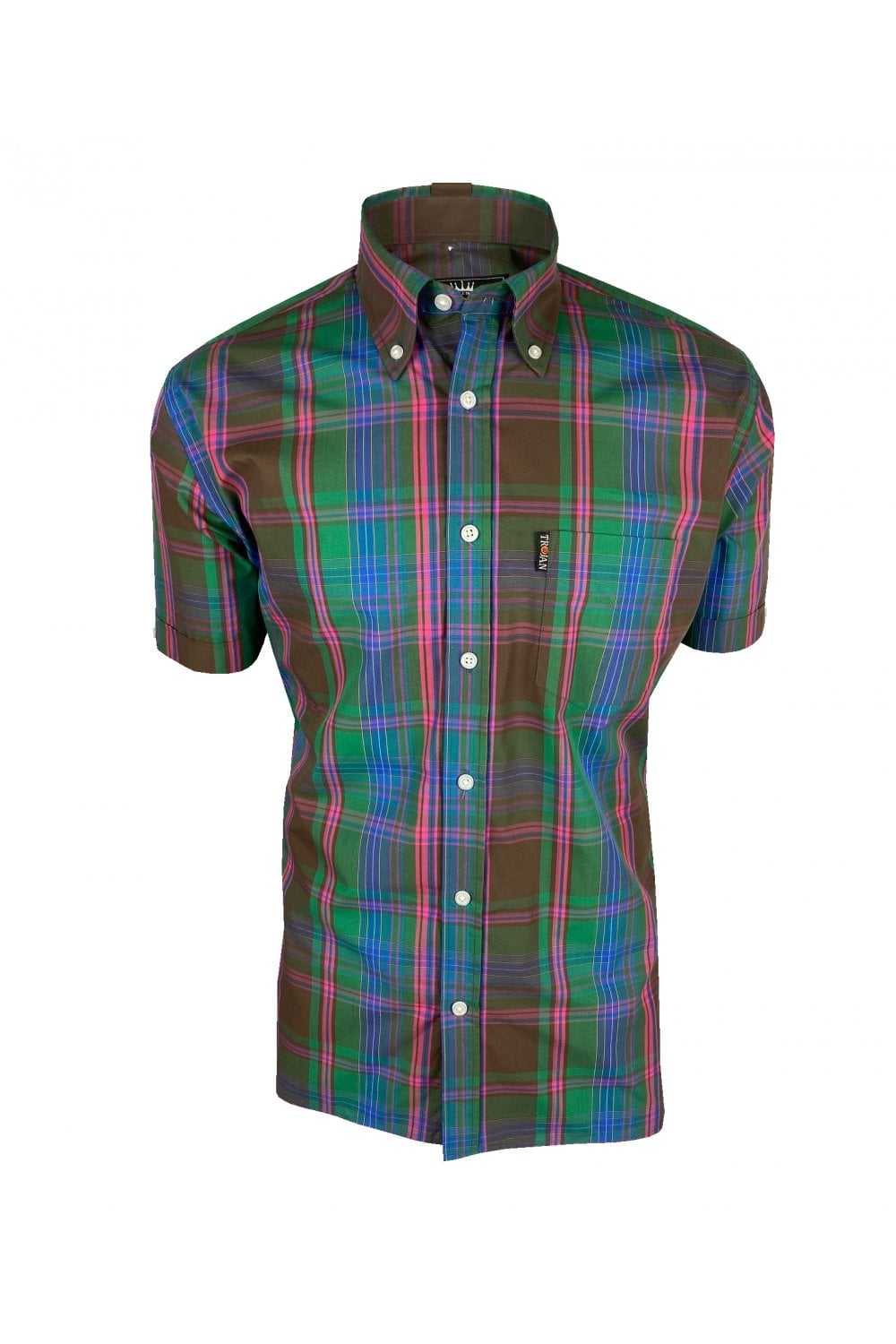 Trojan Check SS Shirt With Free Matching Pocket Square TC/1005 Green - Raw Menswear