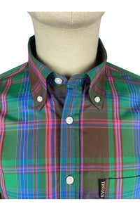 Trojan Check SS Shirt With Free Matching Pocket Square TC/1005 Green - Raw Menswear