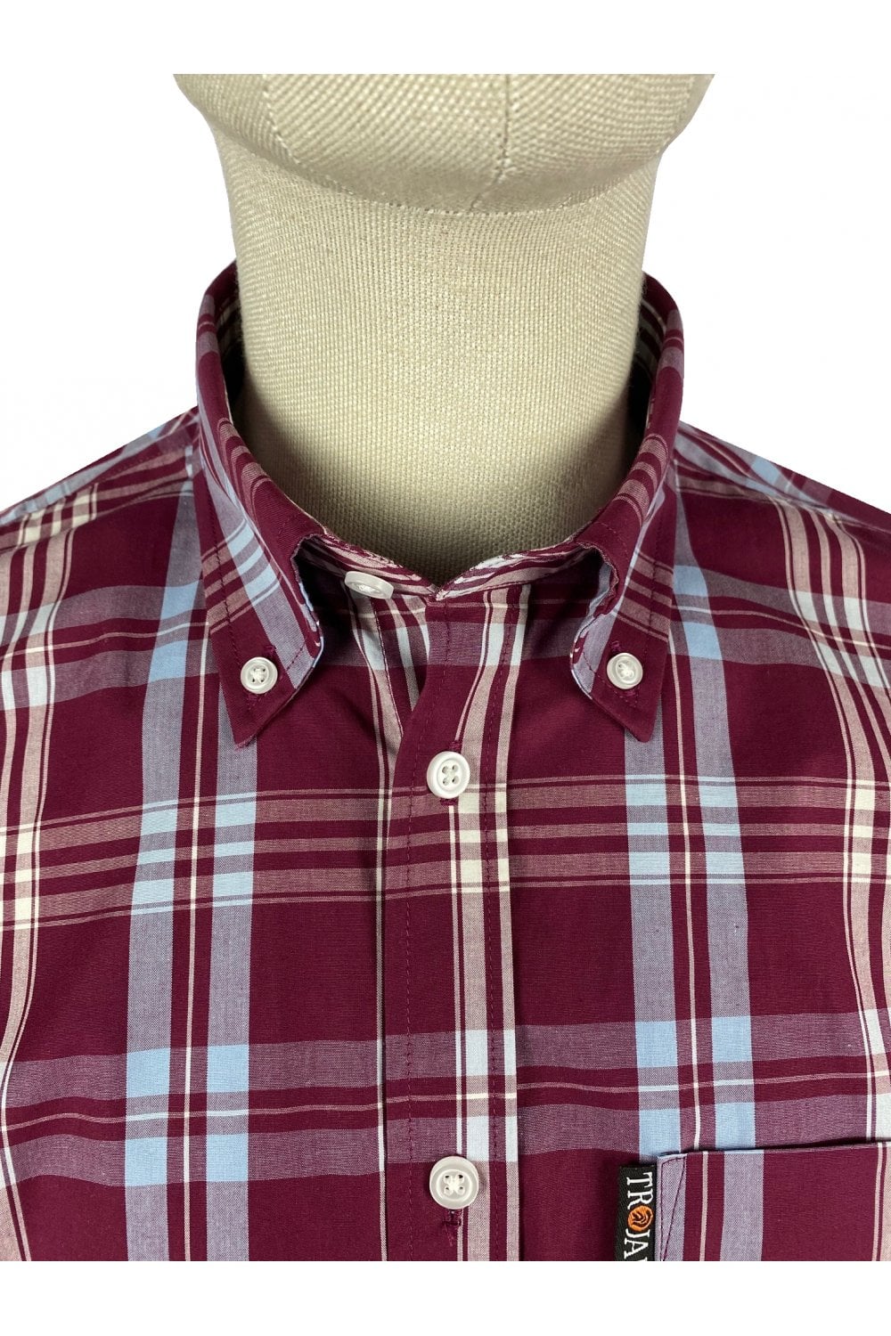 Trojan Check SS Shirt With Free Matching Pocket Square TC/1003 Port - Raw Menswear