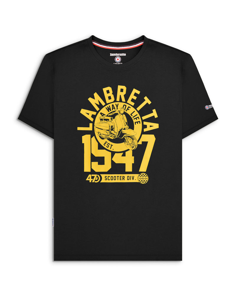 Lambretta 1947 Scooter Print Logo Tee Black / Gold - Raw Menswear