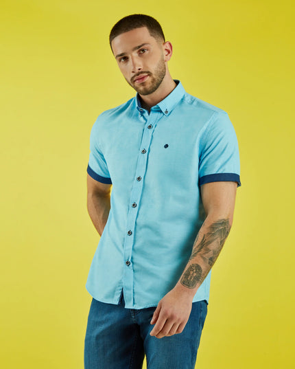 Mish Mash Regular Fit Summit Turquoise Oxford Short Sleeve Shirt