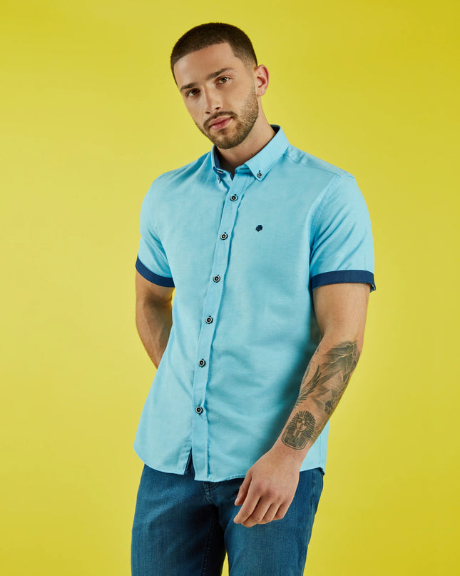 Mish Mash Regular Fit Summit Turquoise Oxford Short Sleeve Shirt