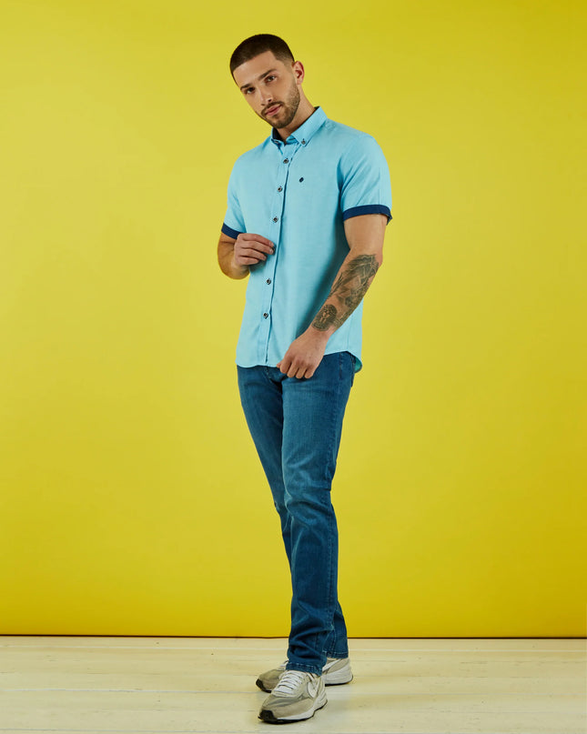 Mish Mash Regular Fit Summit Turquoise Oxford Short Sleeve Shirt