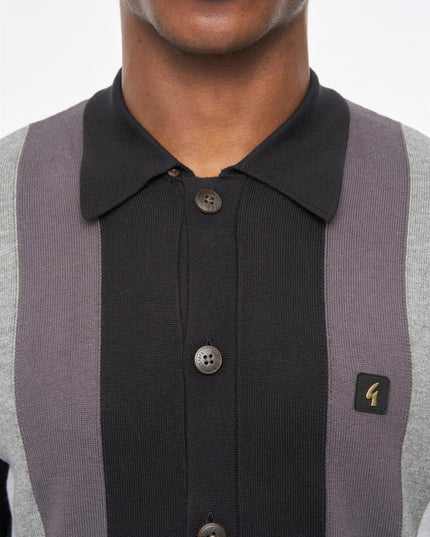 Gabicci Mens Pedro Long Sleeve Button Thru Knit Polo Gabicci Vintage BLACK