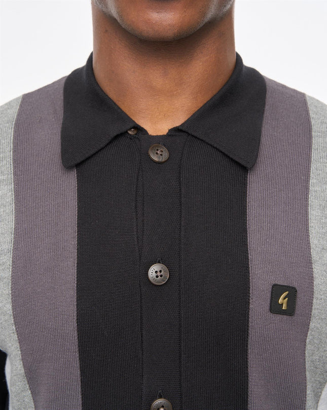 Gabicci Mens Pedro Long Sleeve Button Thru Knit Polo Gabicci Vintage BLACK