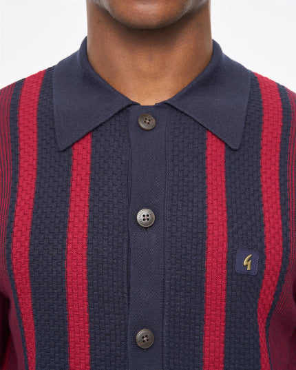 Gabicci Mens Pascal Long Sleeve Button Thru Knit Polo Gabicci Vintage CLARET
