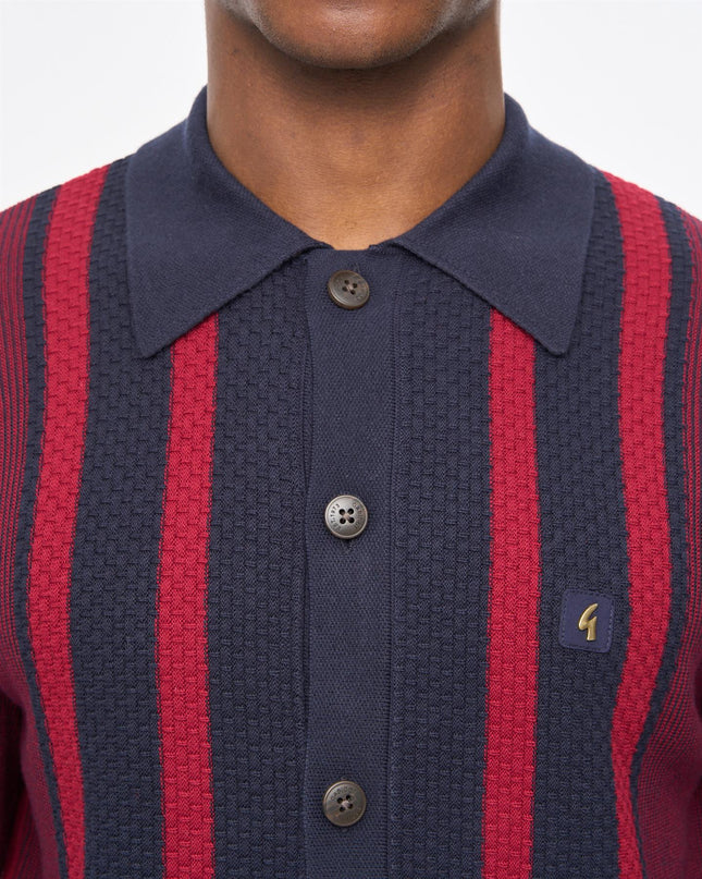 Gabicci Mens Pascal Long Sleeve Button Thru Knit Polo Gabicci Vintage CLARET