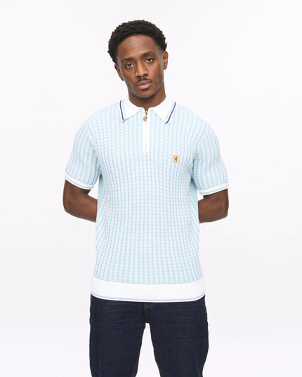Mens Jura Short Sleeve Zip Neck Knit Polo Gabicci Vintage MINT