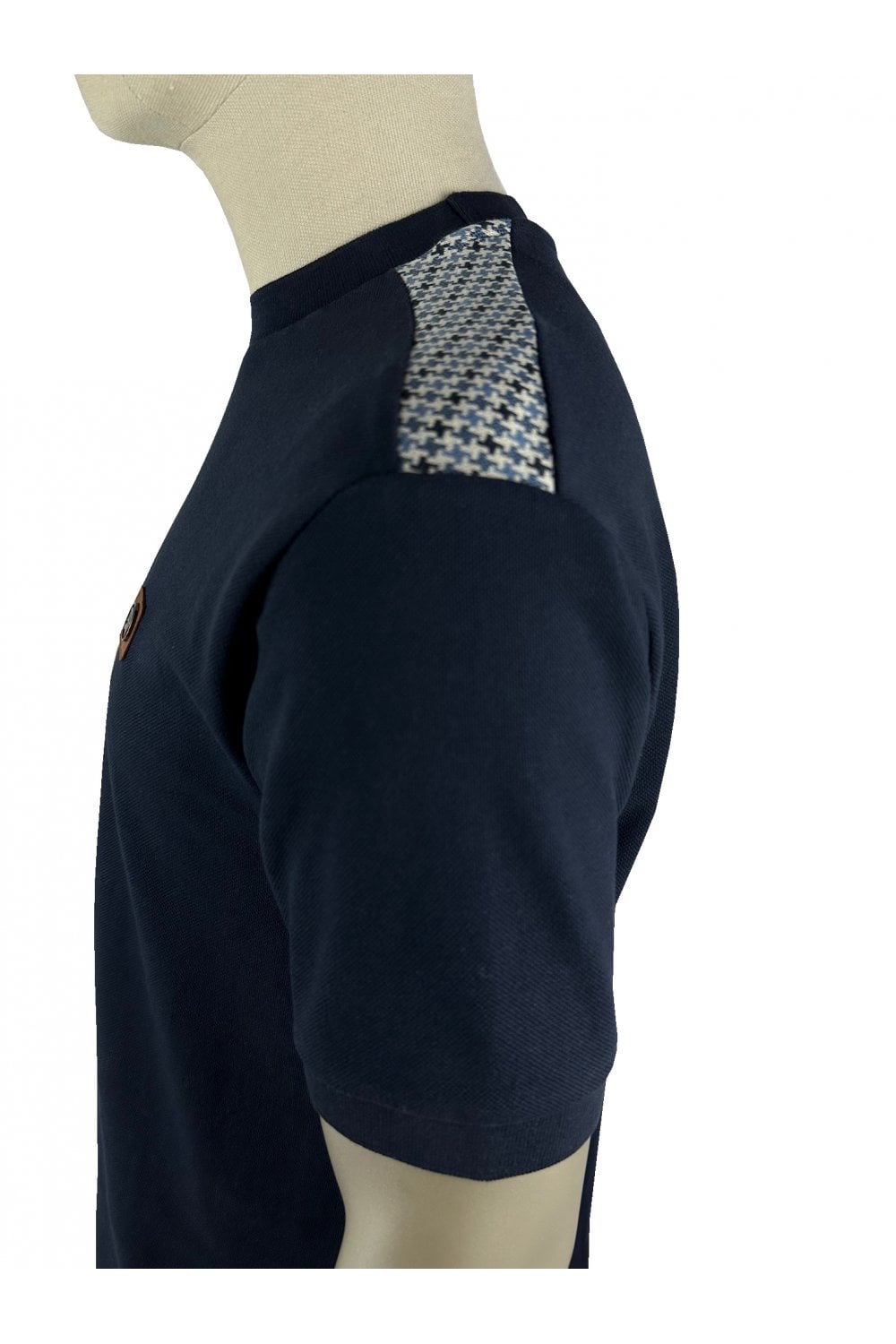 TROJAN Houndstooth trim pique tee TR/8881 Navy - Raw Menswear
