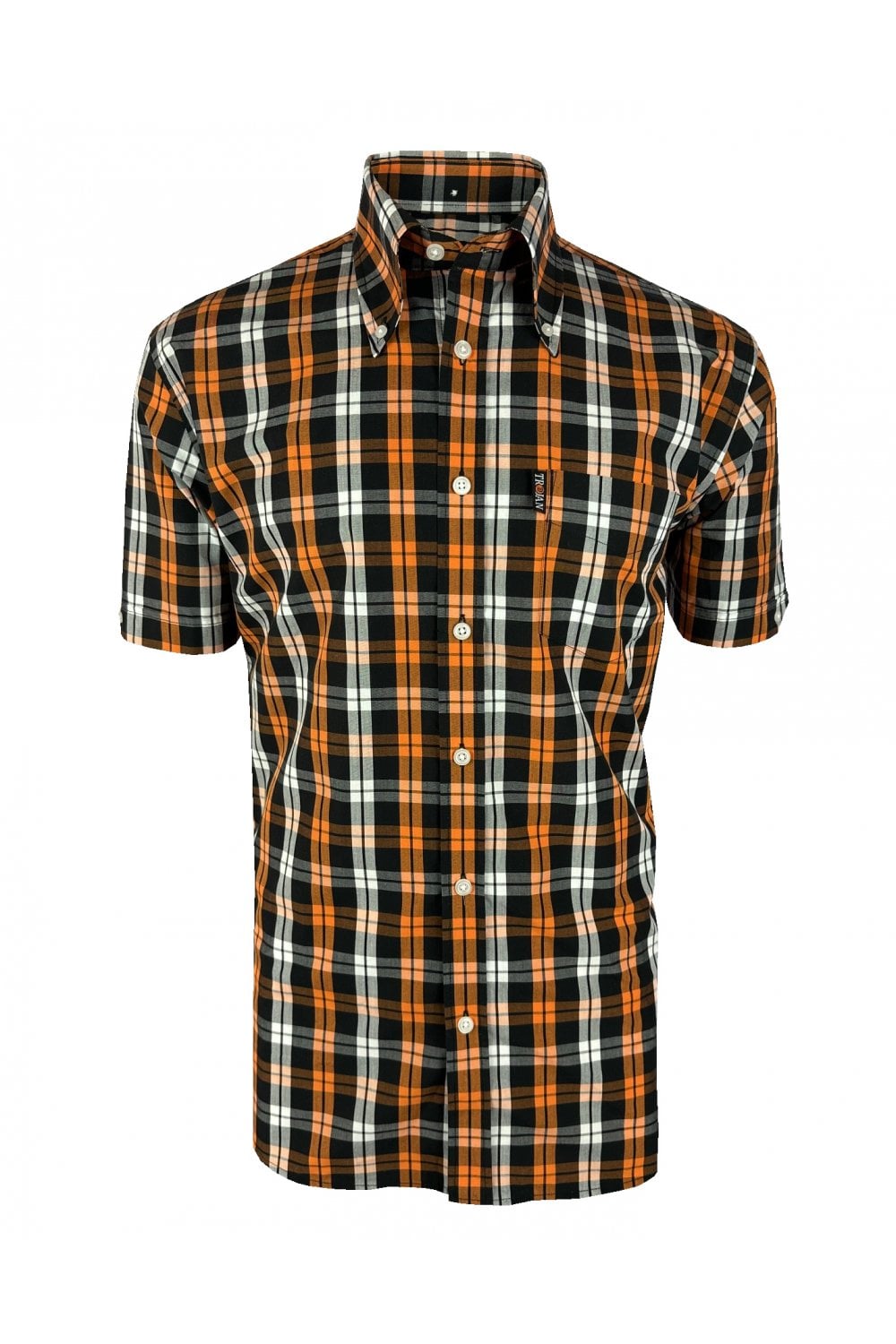 Trojan Check SS Shirt With Free Matching Pocket Square TC/1034 Trojan Orange - Raw Menswear