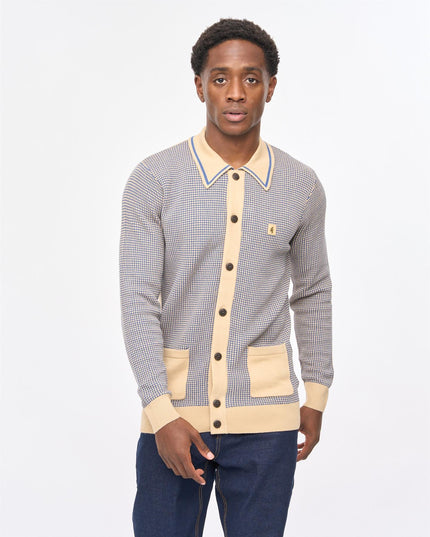 Gabicci Mens Noel Long Sleeve Button Thru Knit Polo Gabicci Vintage CARAMEL