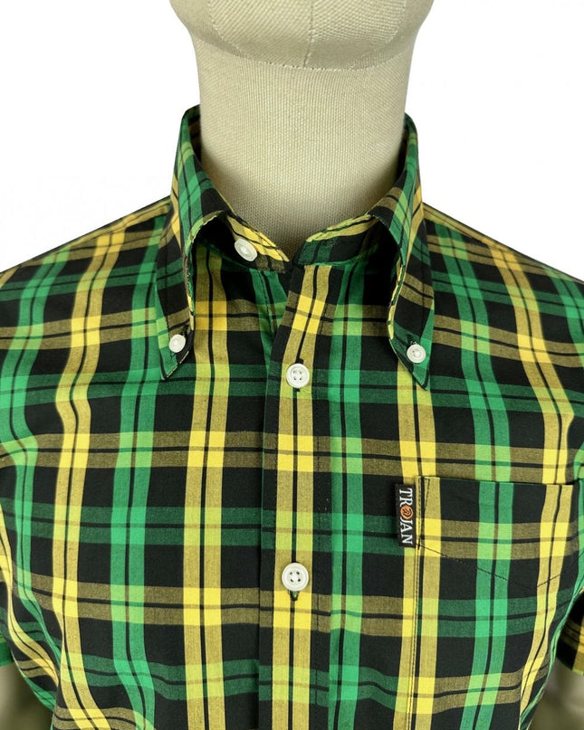 Trojan Check SS Shirt With Free Matching Pocket Square TC/1034 Black - 037 Raw Menswear