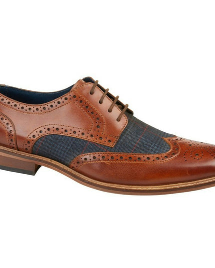 Roamers Mens Checked Leather Brogues in Tan