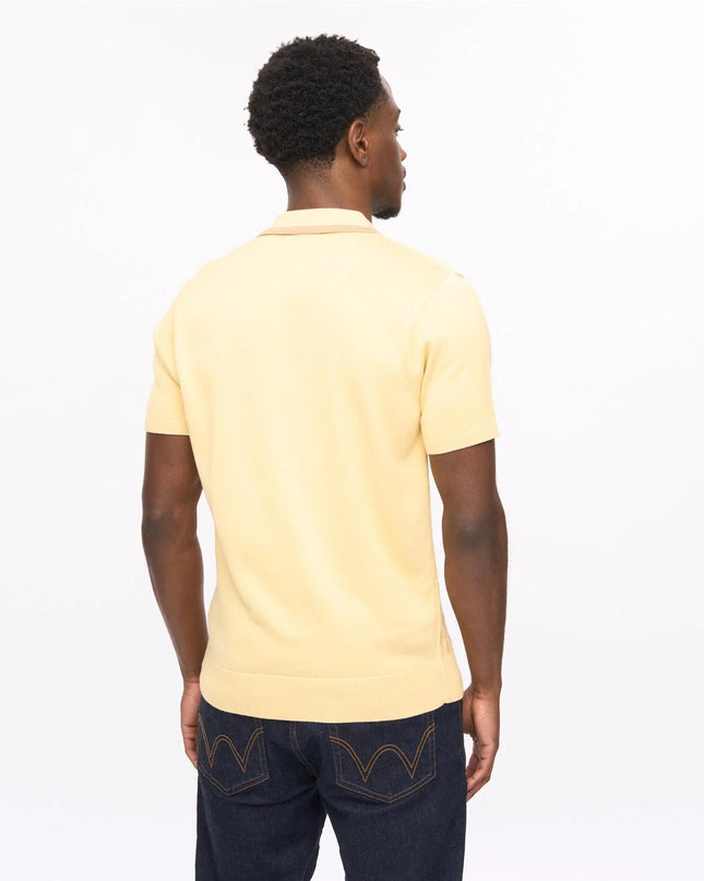 Mens Bourne Short Sleeve Stripe Knit Polo Gabicci Vintage LEMON 