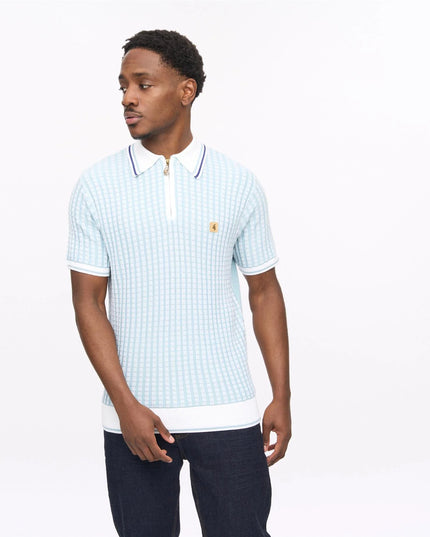 Mens Jura Short Sleeve Zip Neck Knit Polo Gabicci Vintage MINT