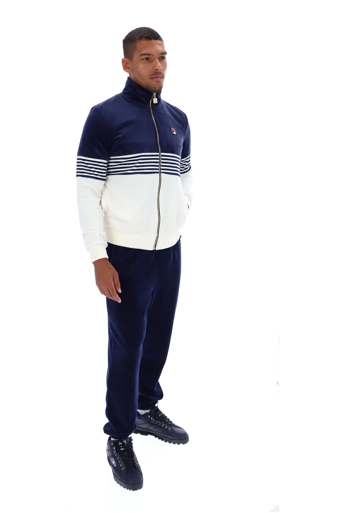 Fila Merrick Stripe Velour Track Top Jacket Navy - Raw Menswear