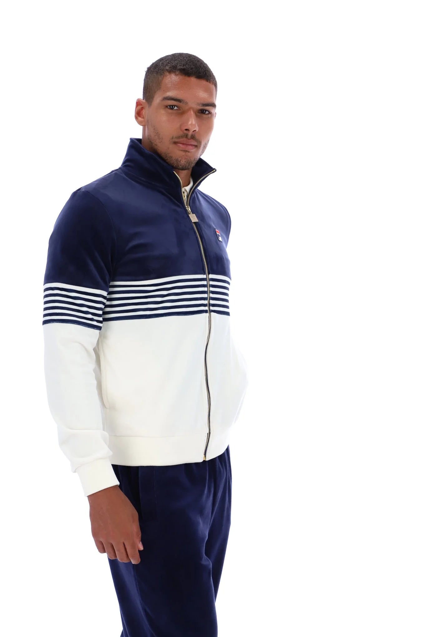 Fila Merrick Stripe Velour Track Top Jacket Navy - Raw Menswear