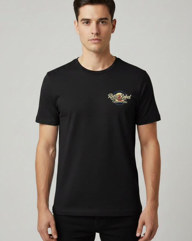 Retro Rebel Monkey Back Print Tee in Black