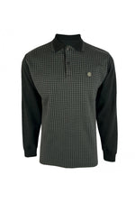 Load image into Gallery viewer, Trojan Houndstooth Panel Polo L/S TR/8819 Black - Raw Menswear
