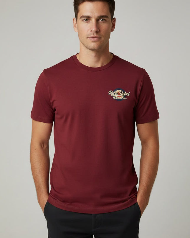 Retro Rebel Scooter Back Print Tee in Burgundy - 223