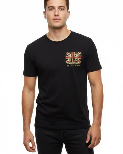 Retro Rebel Bulldog Back Print Tee in Black