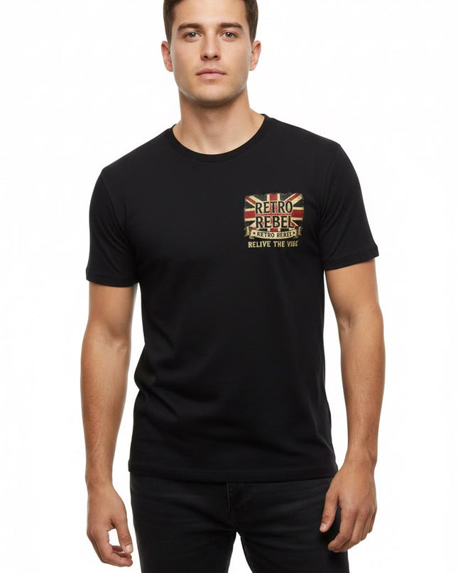Retro Rebel Bulldog Back Print Tee in Black